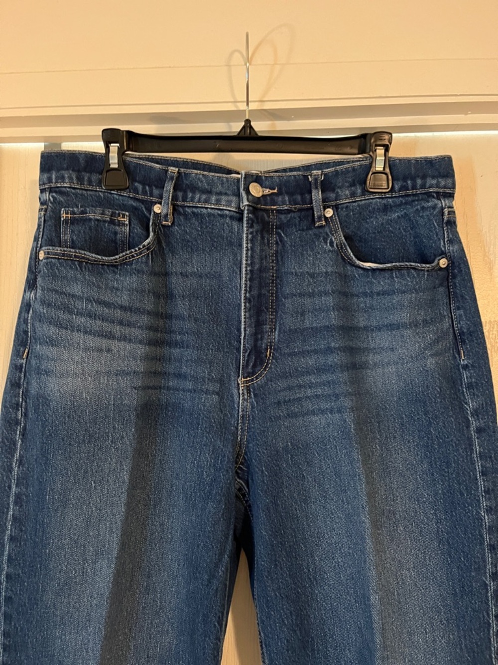 Loft Wide-Leg Cropped High Waisted Blue Jeans With Distressed Hem - Picture 2 of 7